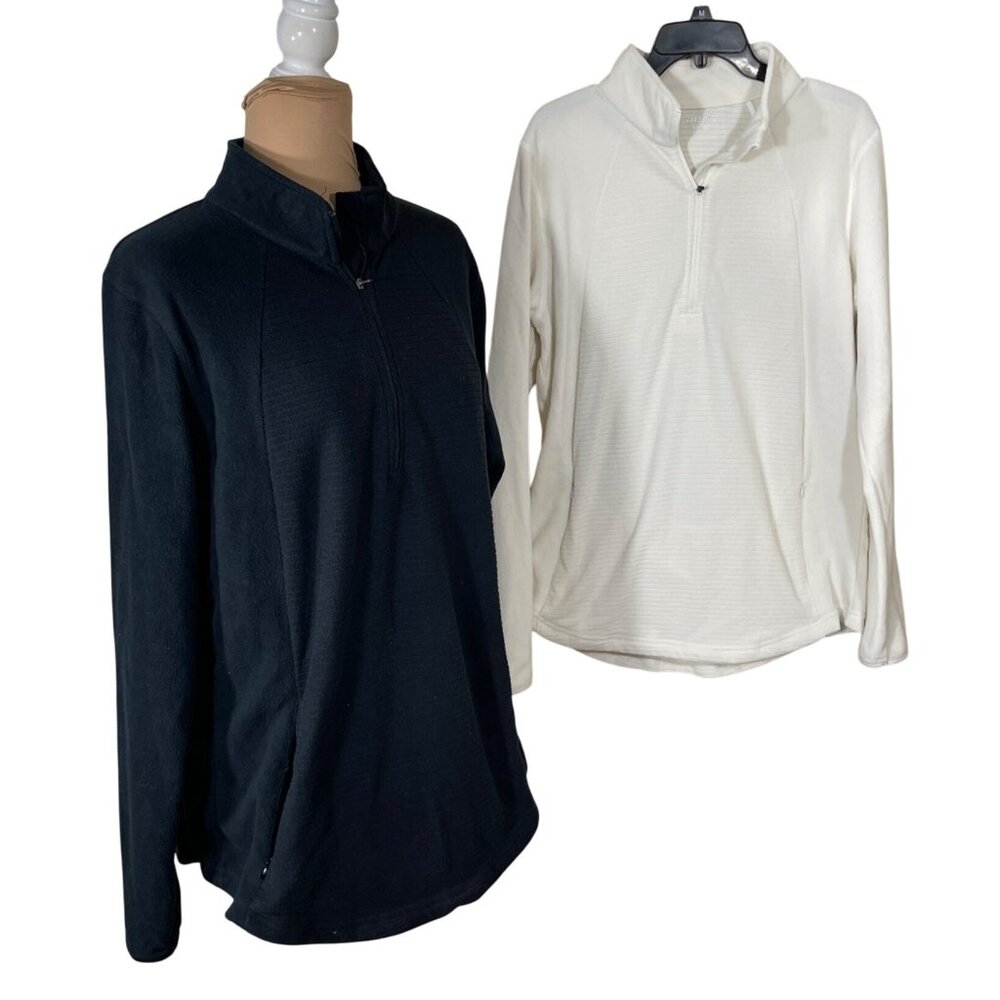 2 BCG Fleece 1/4 Zip Pullover Sweatshirt Size XL Black Cream Women's Athletic